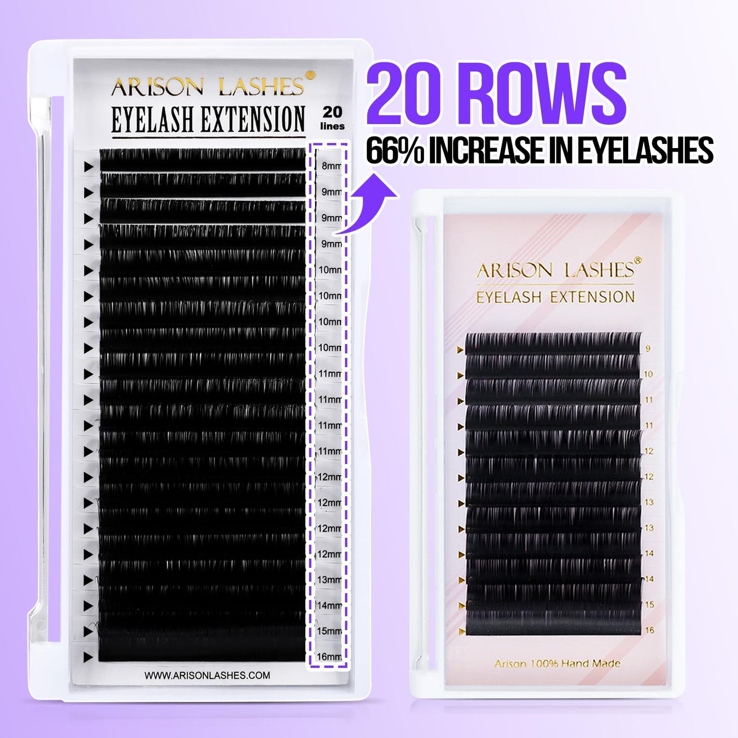 Arison Lashes Volume Lash Extensions Cashmere Matte Black Individual Eyelash Extensions Tray Mixed Length 20 Rows for Professional Lash Tech Supplies(0.07-C Curl-14mm)