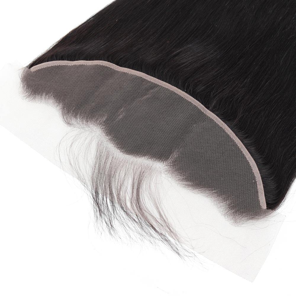 13x4 Ear to Ear Transparent HD Lace Frontal Closure 12A Unprocessed Brazilian Virgin Human Hair 16 Inch Silky Straight Full Lace Frontal Closure Pre-Plucked Natural Black Color