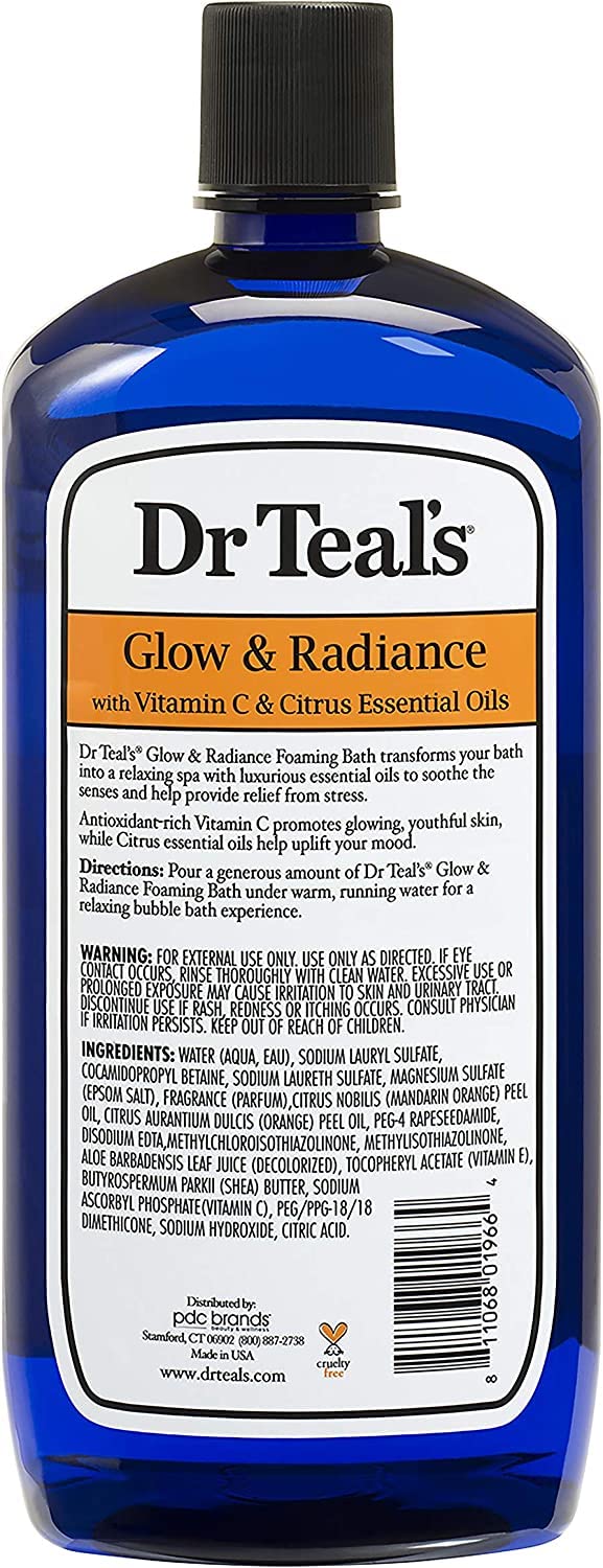 Dr Teal's Foaming Bath Combo Pack (68 fl oz Total), Moisturizing Shea Butter & Almond Oil, and Glow & Radiance with Vitamin C and Citrus Essential Oils