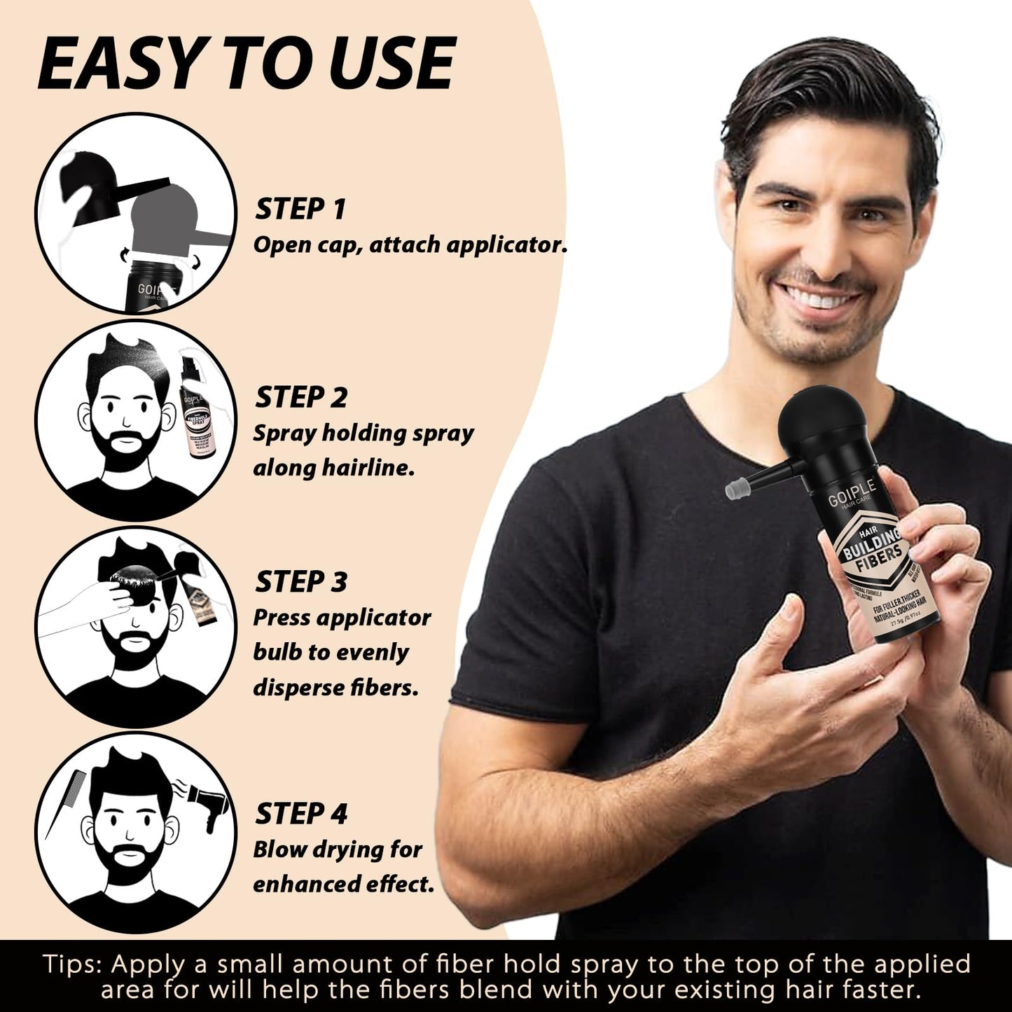 Hair Thickening Fibers&Pump Applicator Set Professional Hair Styling Set- Hair Fibers Barber Enhancement Spray for Mens Hair&Beard- Hairline Enhancer & Volumizing Spray Barber Enhancement Card(Black)