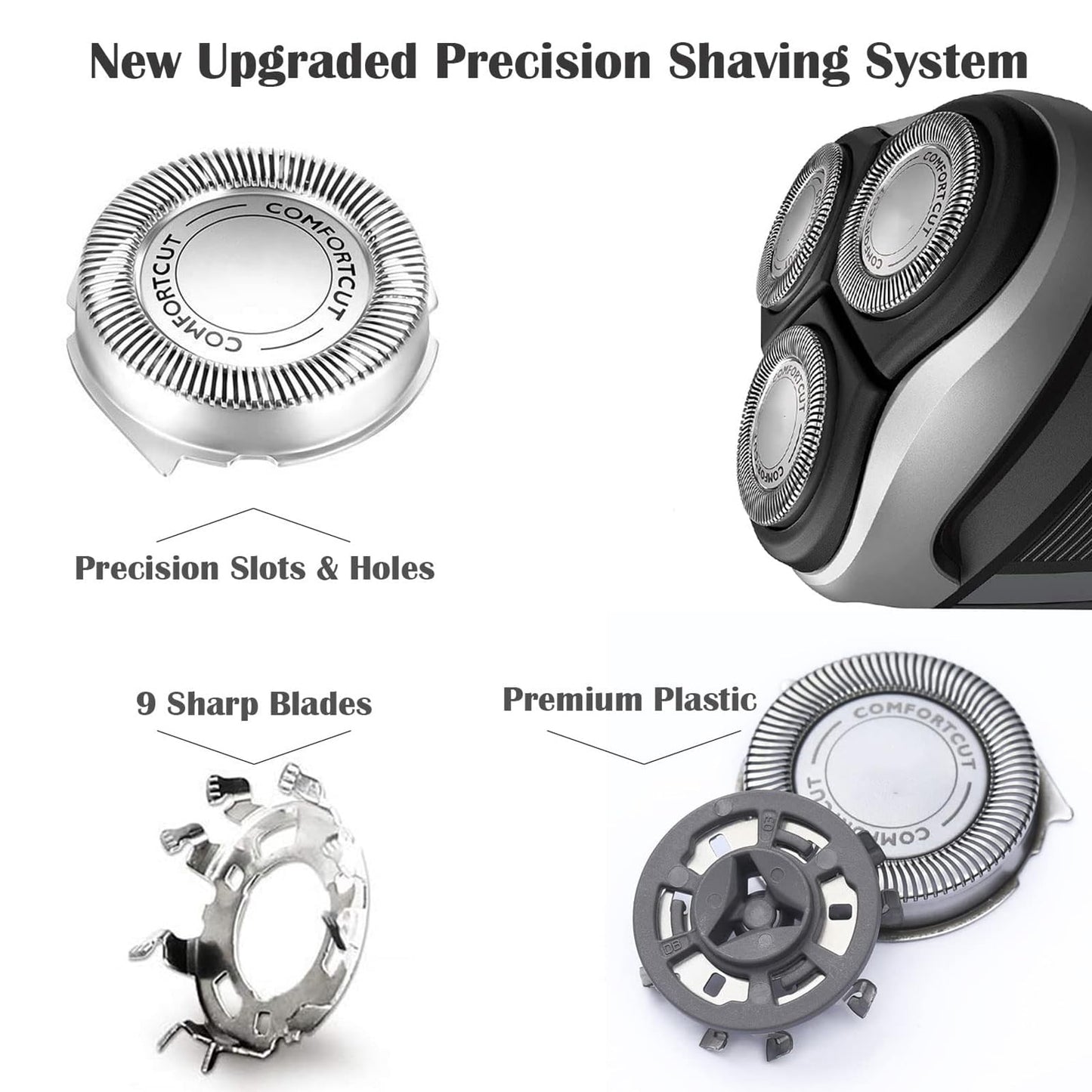 Suleto HQ8 Replacement Heads Compatible with Philip Aquatec Electric Shaver, HQ8 Heads Razor Blades New Upgraded for Aquatec Shavers HQ7100, HQ8160, AT810, PT720, PT860, 8892XL, 3-Pack & Brush