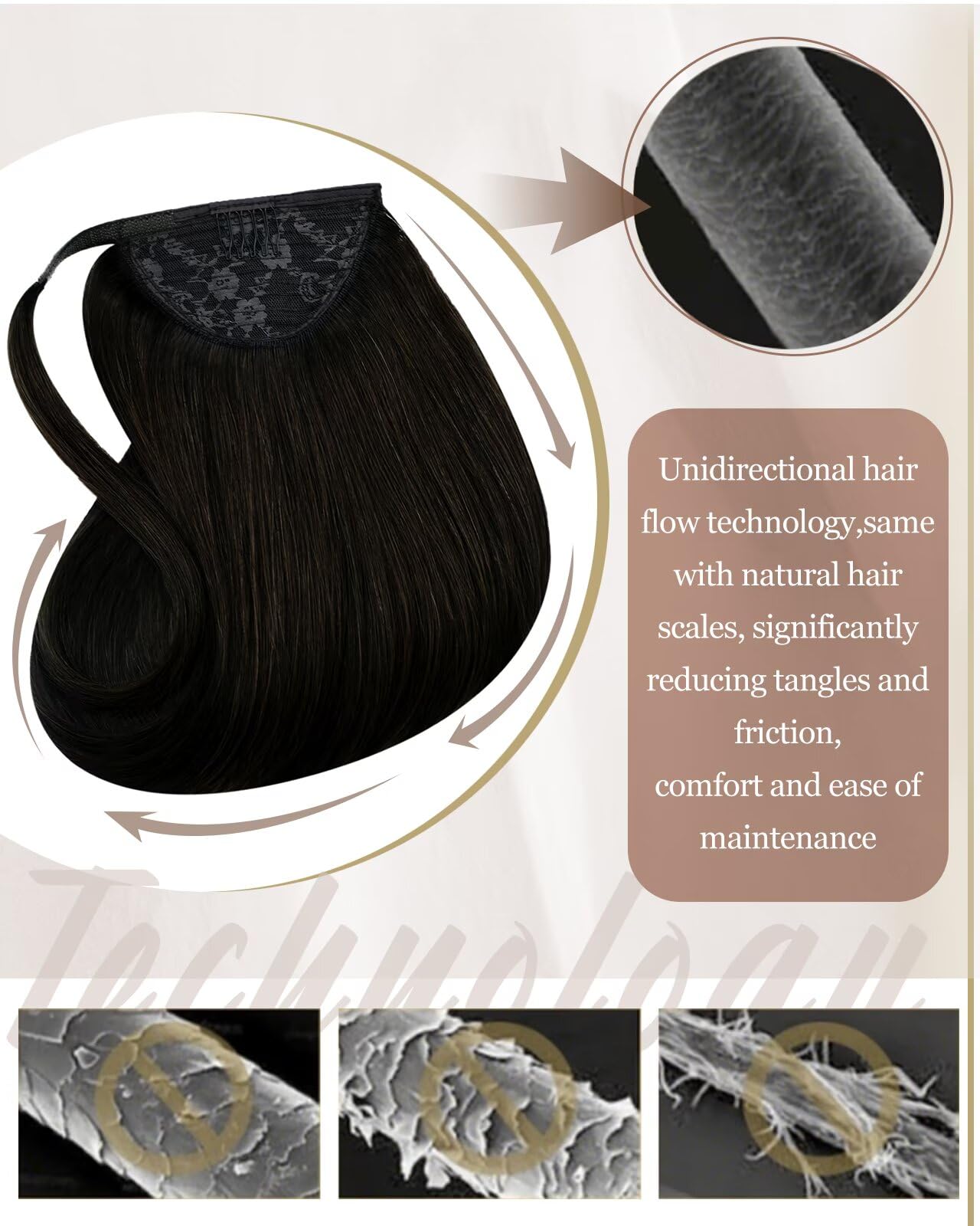 Hetto Ponytail Extension Human Hair Darkest Brown 12Inch 70g