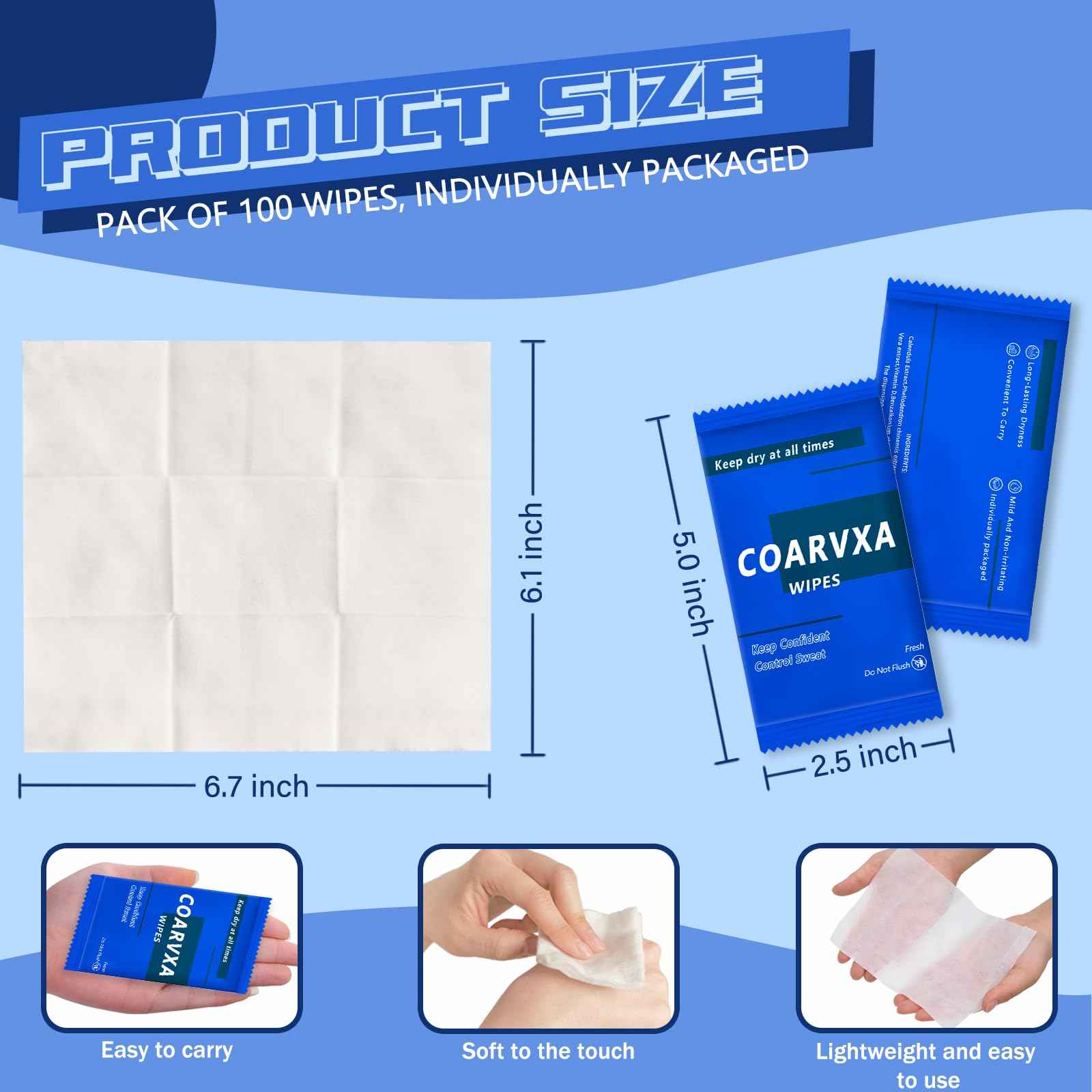 COARVXA Mini Deodorant Body Wipes 100 pieces of deodorant Wipes And Travel To Clean Skin And Travel Deodorant Individually Wrap Hypoallergenic For Female Male Teenagers