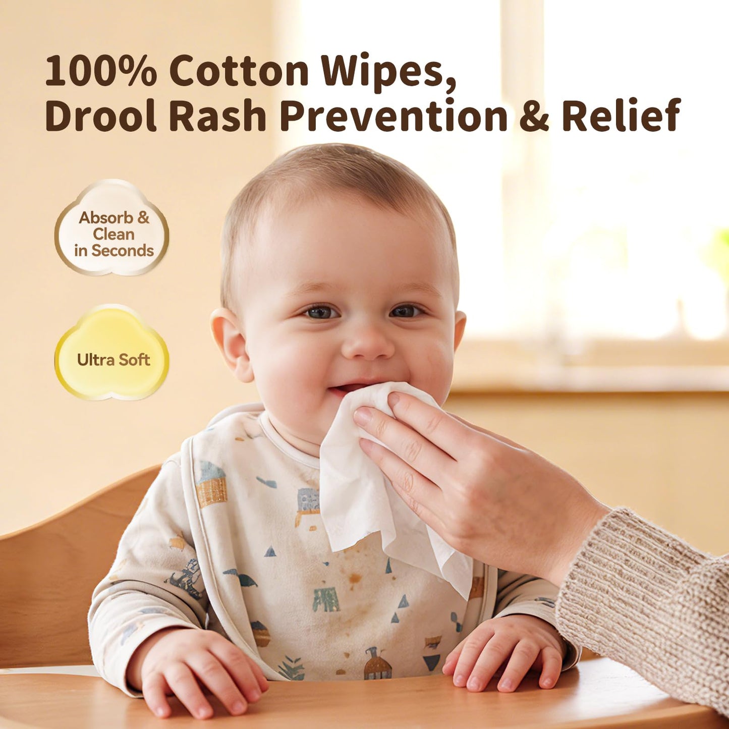 Winner 100% Cotton Dry Wipes, USDA Certified Baby Wipes, Soft & Gentle, Hypoallergenic & Unscented for Baby Sensitive Skin, Use Wet/Dry for Diaper Changes, Meals & Cleanup, Pack of 6, 600 pcs