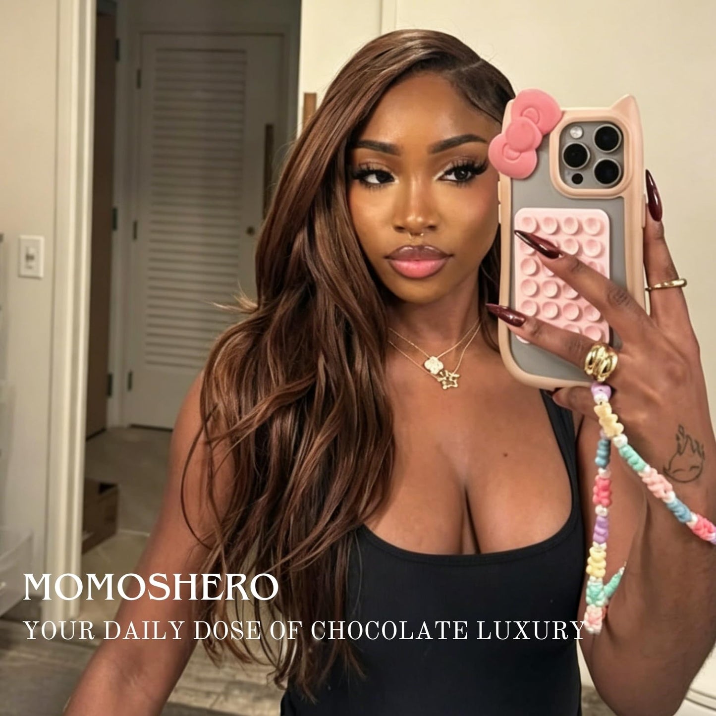 MOMOSHERO Chocolate Brown Body Wave Single Bundle Human Hair 16 Inch, 12A Soft Glossy 100% Unprocessed Remy Virgin Hair 1 Bundle Wavy. Classy Colored #4 Dark Medium Brown Weaves Sew In Extension