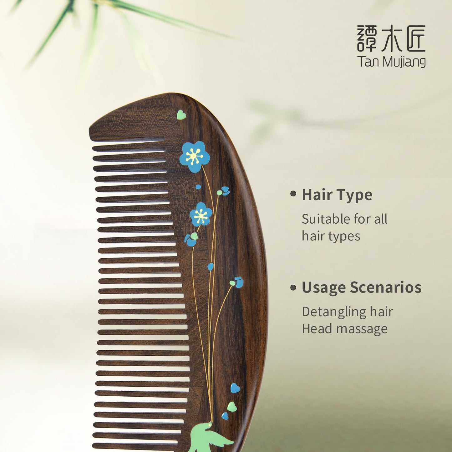 TAN MUJIANG Handmade Wooden Comb Raw Chacate Preto, Lacquer Art Craft, Compact Size 4.27×1.97 Inches