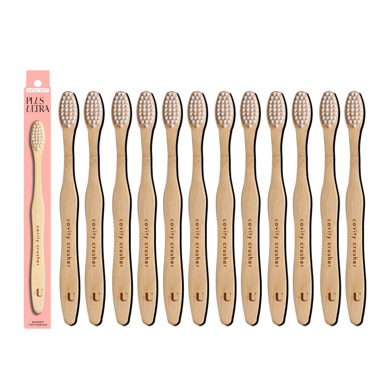 Kids Biodegradable and Eco-Friendly Bamboo Toothbrush 12-Pack - BPA Free Soft Bristle - Dentist-Approved and All-Natural with "Brush Smile Repeat" Etched on Handles by Plus Ultra