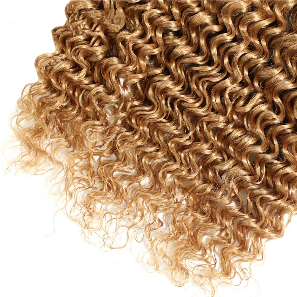 Honey Blonde Human Hair Bundles Color 27 Deep Wave Bundles Human Hair Unprocessed Brazilian Virgin Hair 3 Bundles 12 14 16 Inch Honey Blonde Deep Wave Bundles