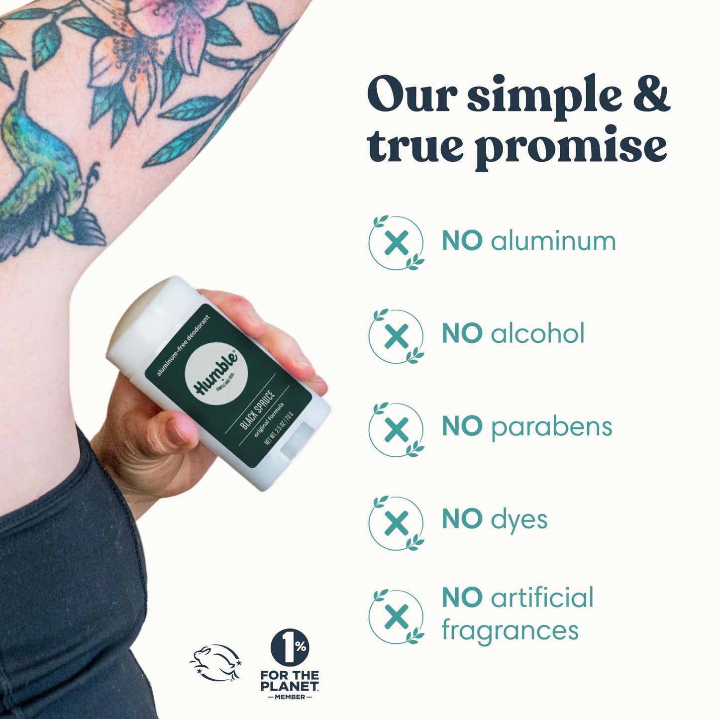 Humble Aluminum-Free Deodorant for Women & Men, Black Spruce - Clean & Fresh Natural Deodorant Stick with Essential Oils for Long-Lasting Odor Control - 3 Pack