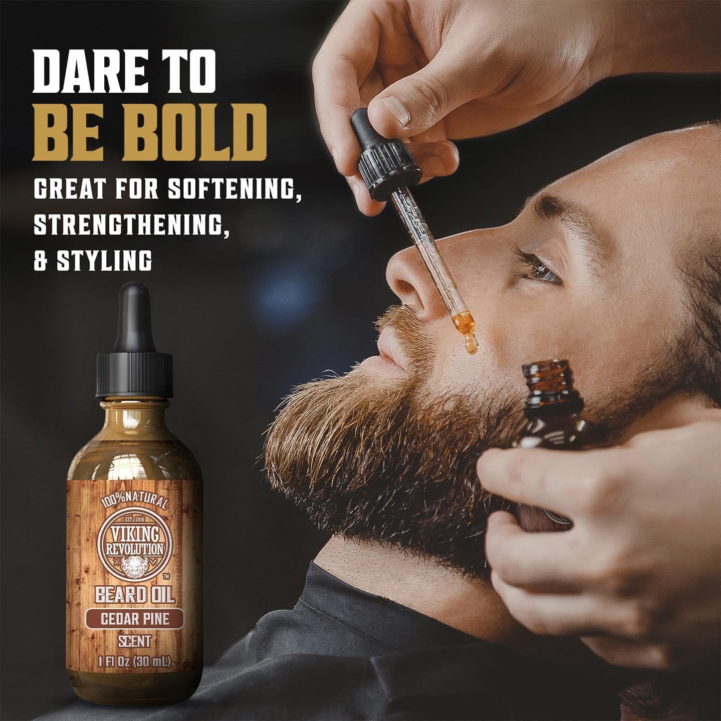 Viking Revolution Cedar and Pine Beard Oil for Men - Natural Argan and Jojoba Beard Softener, Conditioner for Strengthening and Moisturizing (1 Pack)