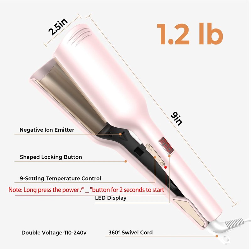 Mini Waver Curling Iron - Ionic Deep Waver Hair Crimper with Ceramic 2 Barrel | Pink, 1.25 Inch