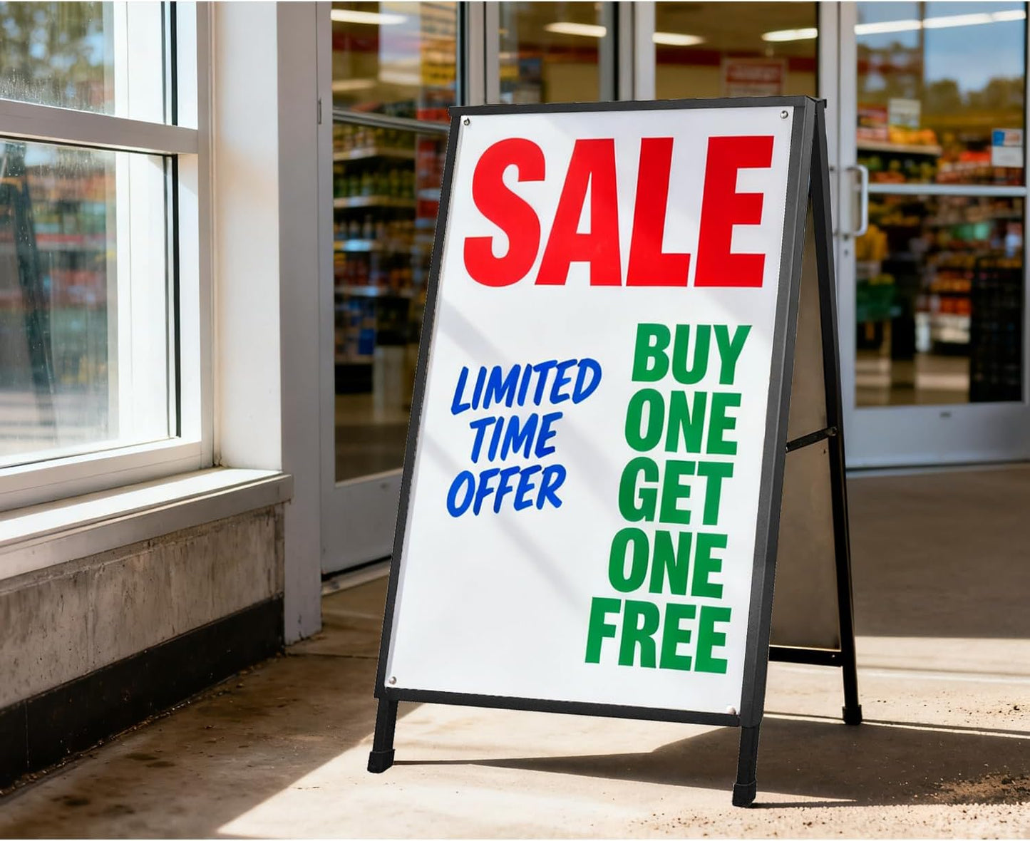 ZCHEN A-Frame Sidewalk Sign - 24x36 Heavy-Duty Metal Sandwich Board for Outdoor Advertising | Double-Sided Display with 2 Corrugated Plastic Posters