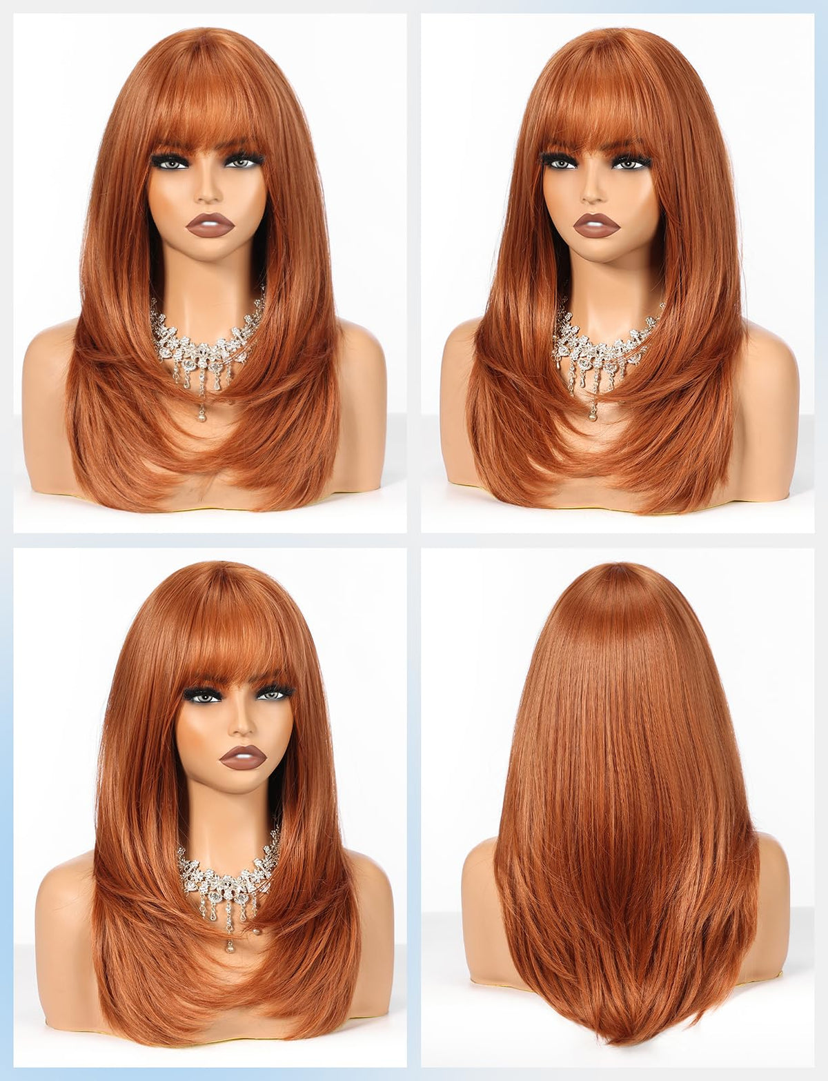 HAIRCUBE Layered Auburn Medium Long Straight Synthetic Wigs for Women with Bangs Heat Resistant Natural Look for Daily Use