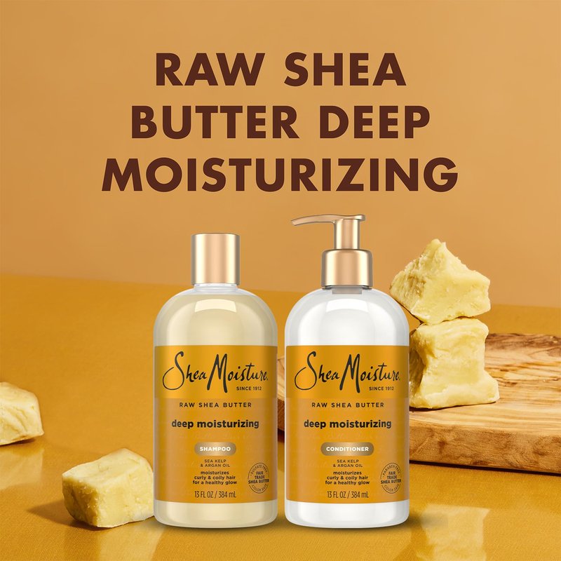 SheaMoisture Deep Moisturizing Shampoo & Conditioner Set - Raw Shea Butter, Sea Kelp & Argan Oil | 13 Oz Each