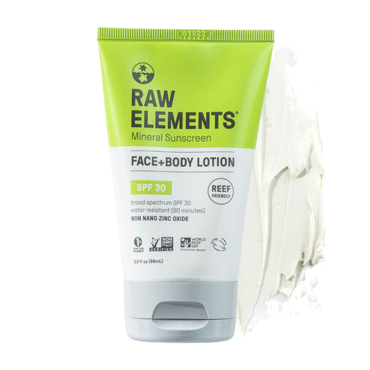 Raw Elements Face and Body Mineral Sunscreen SPF 30 Tube, Organic Sunblock Daily Protection, Non Toxic Reef Safe, Water Resistant, Cruelty Free, 3 oz (Pack of 1)