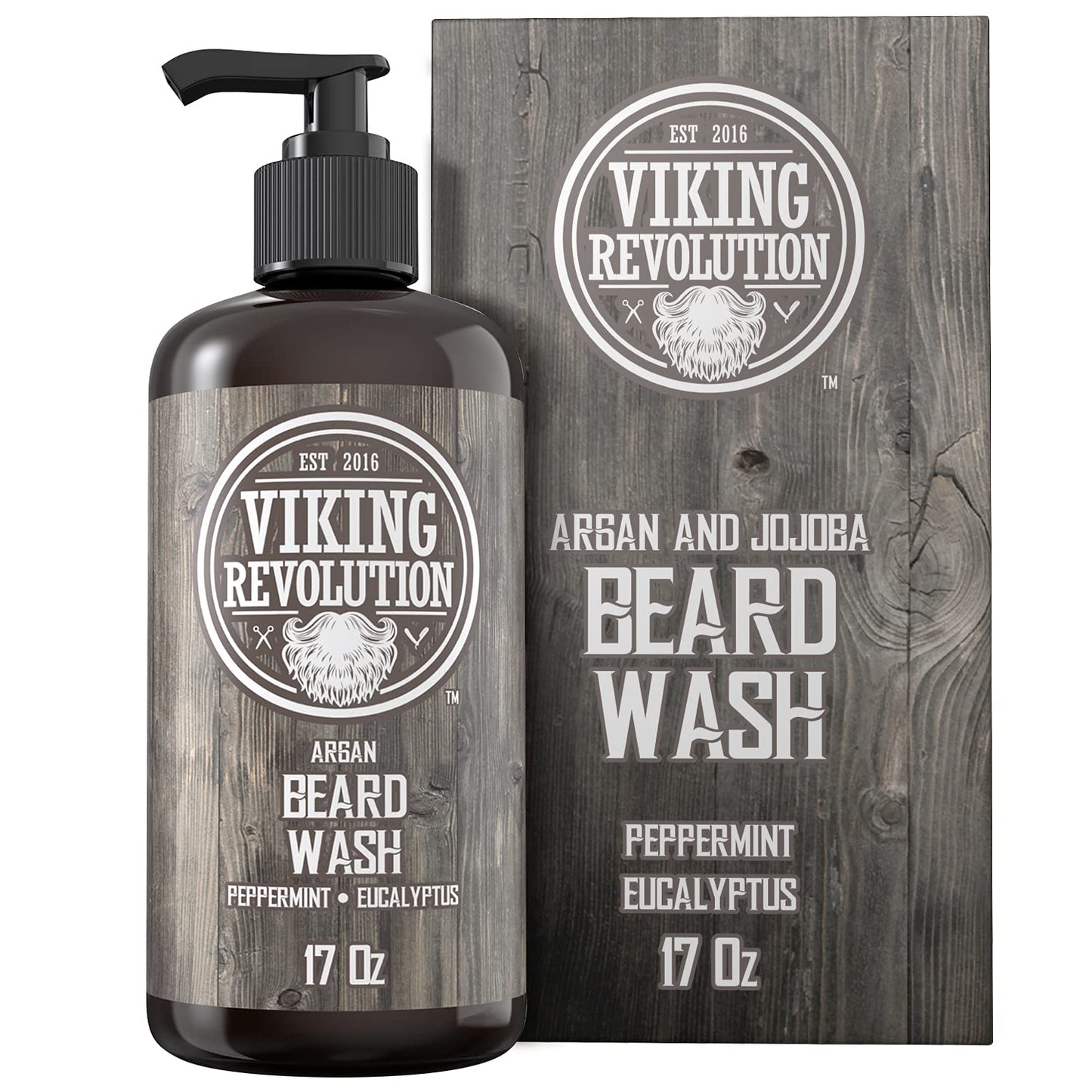 Beard Wash Shampoo with Argan & Jojoba Oils - Softens & Strengthens | Peppermint & Eucalyptus Scent (17 oz)
