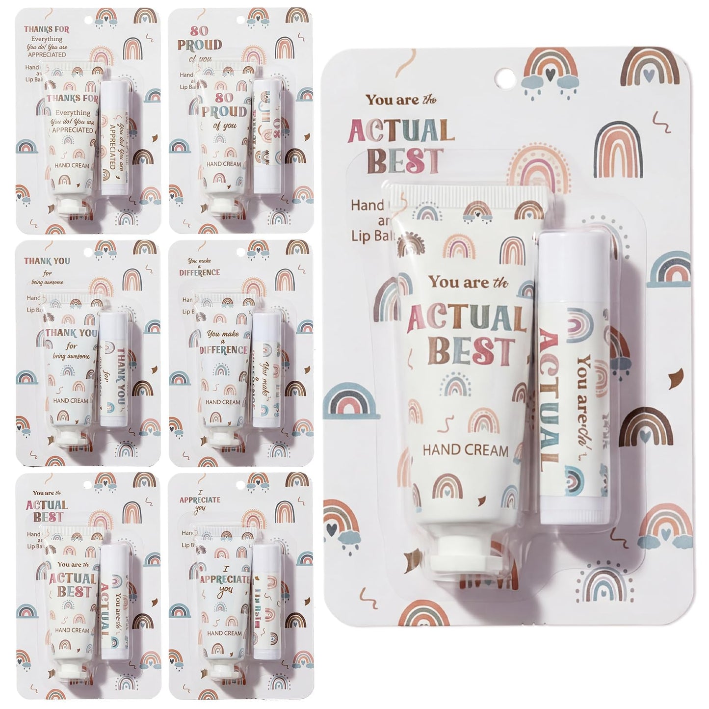 Loopeer 24 Set/ 48 Pcs End of Year Teacher Employee Appreciation Gift Bulk Boho Rainbow Lip Balm Hand Cream Lotion Set Small Staff Team Thank You Gifts Party Favors for Women Employee Coworker