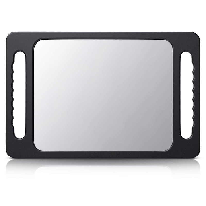 TASALON Unbreakable Hand Mirror with Double Handle - Large Handheld Barber Design for Hair and Beauty Salon - Durable Hand Held for Barbershop - Lightweight Haircut Mirror with Double Handgrip