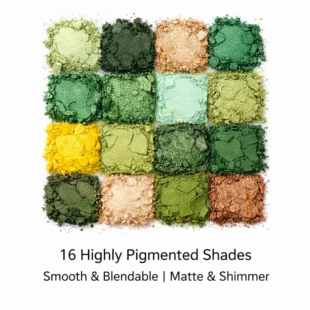K'APEINE Green Eyeshadow Palette, Matte Glitter Eye Shadow Palette Pigmented Eye Makeup Palette 16 Colors Goth Eyeshade Kit for Rave Parties, Music Festival, Performance, Costume and Halloween