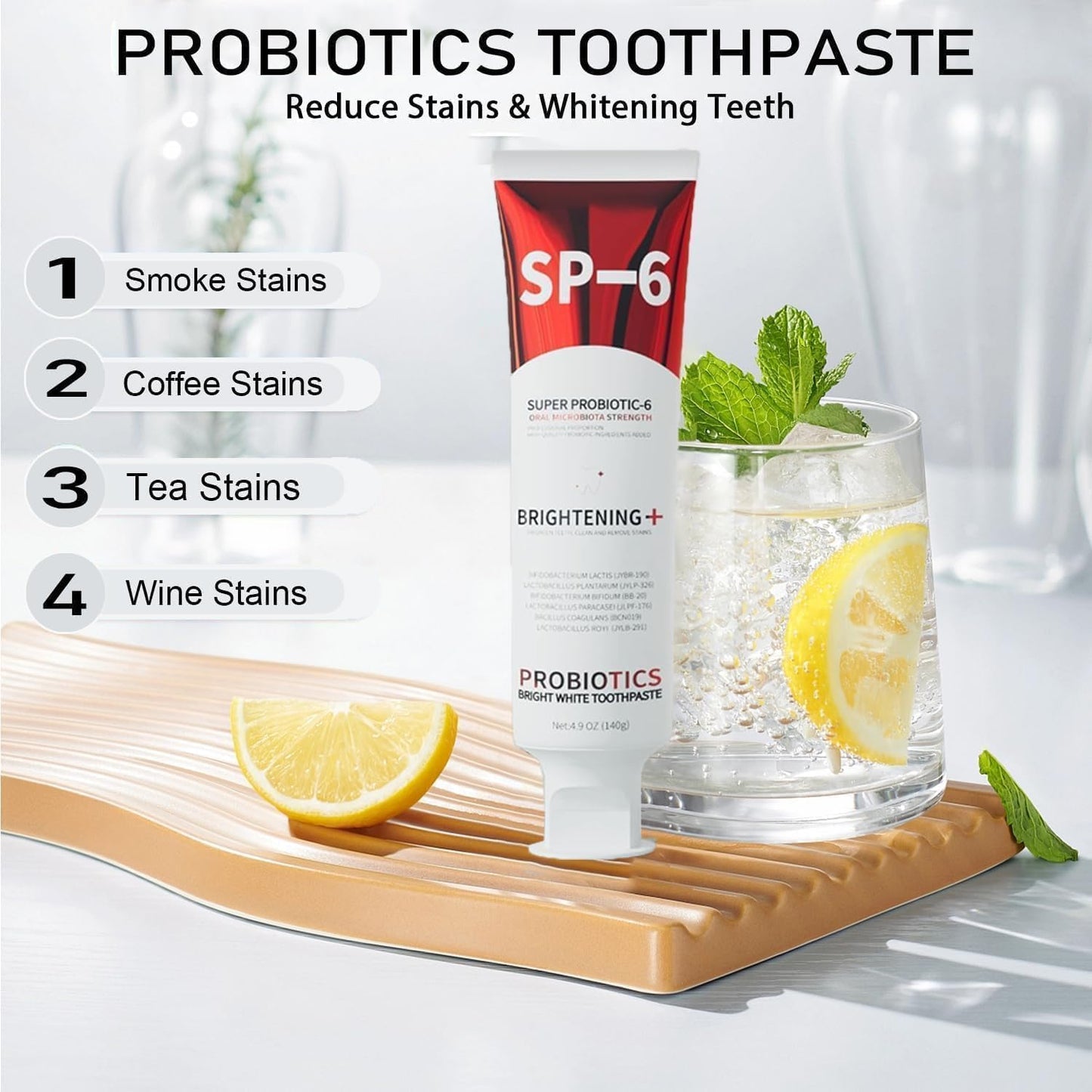 3PCS SP-6 Probiotic Whitening Toothpaste, Enhanced Formula with 6 Probiotics for Teeth Whitening and Gum Health, Enamel-Safe, Fluoride-Free, Fresh Mint Flavor, Ultra whitening and Fresh Breath