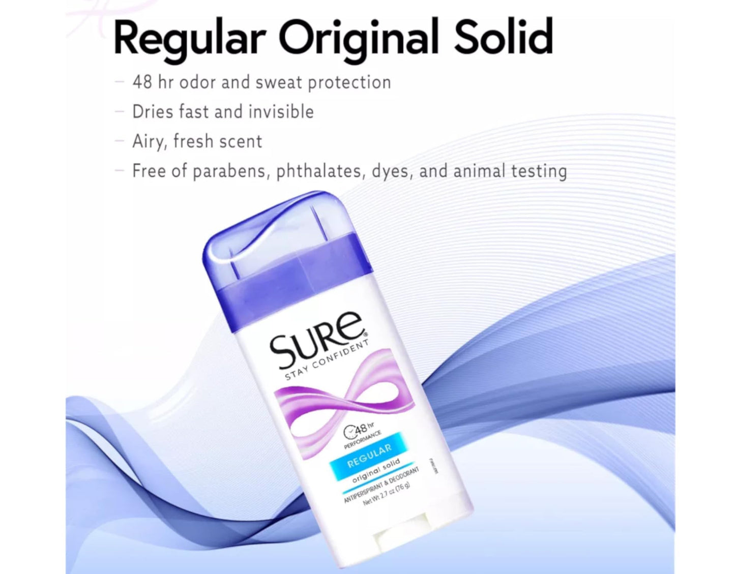 Sure Deodorant Original Solid, Regular - 2.7 oz (Pack of 7)