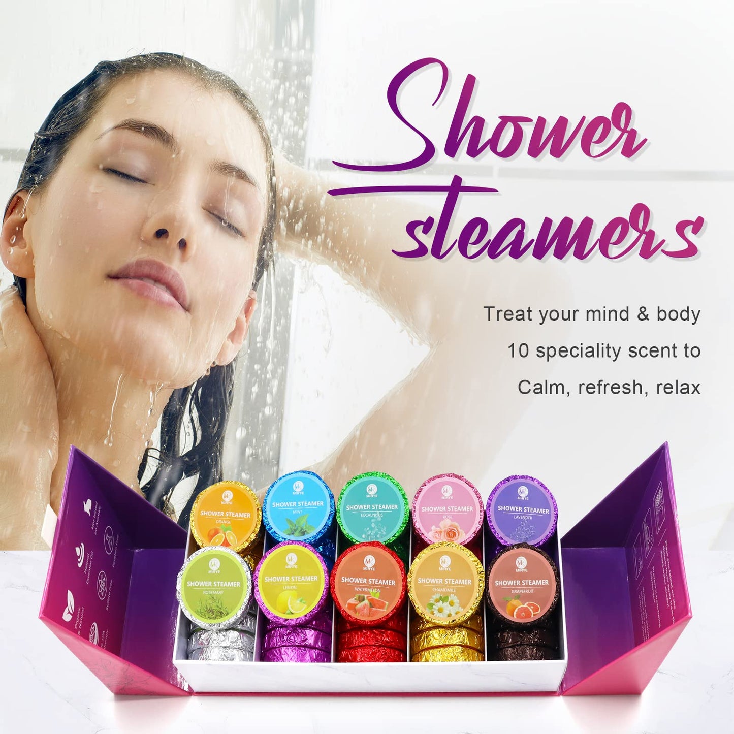 Birthday Gifts for Women, 40 PCS Shower Steamers Aromatherapy, 10 Scent Bath Bombs Organic with Natural Essential Oil, Relaxation Self Care Gifts for Women Mom Wife Sister Friend Her