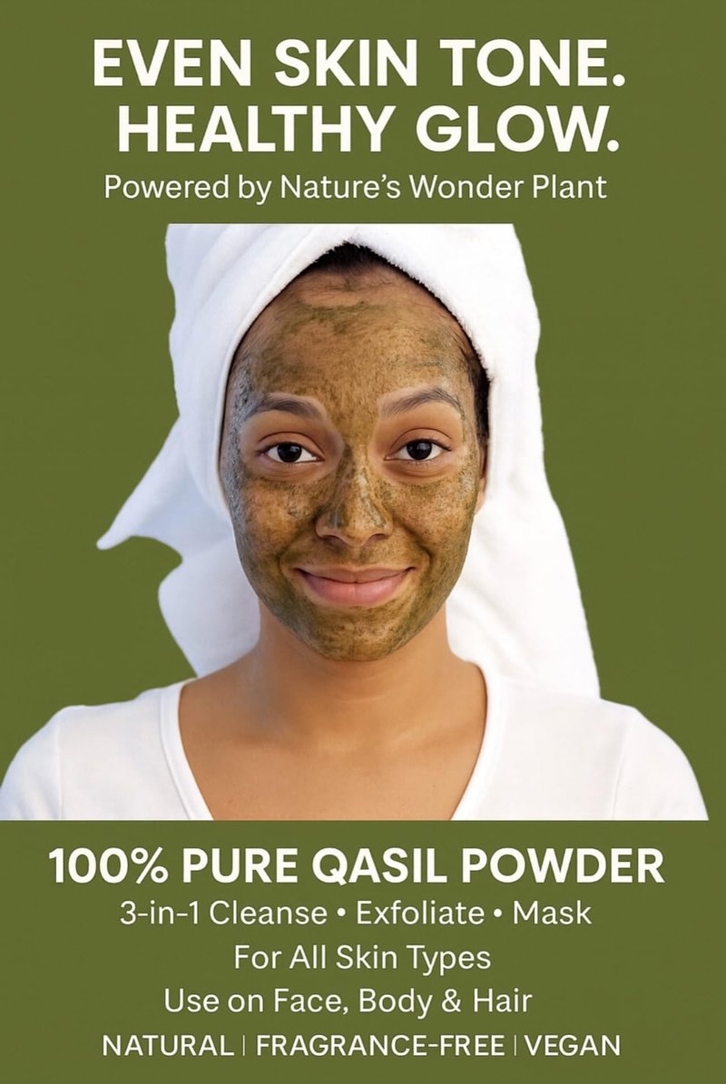 Qasil Organics – 100% Pure Qasil Leaf Powder – Deep Pore Cleansing Facial & Body Mask– Clears Blemishes, Blackheads and Clogged Pores for Clear Skin - 3.5 oz