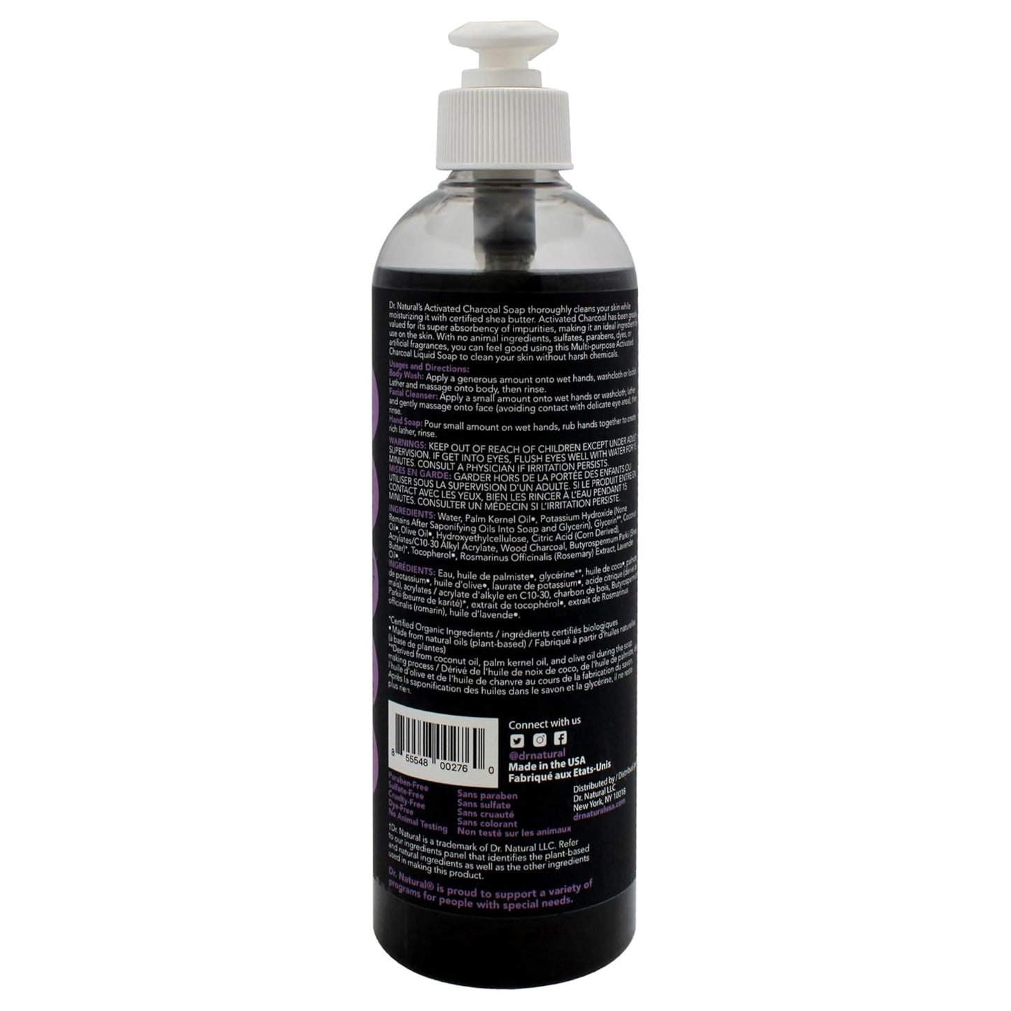 Activated Charcoal Liquid Soap - Deep Cleansing Anti-Acne Body Wash - Gentle Lavender Formula | 16 oz (Pack of 2)
