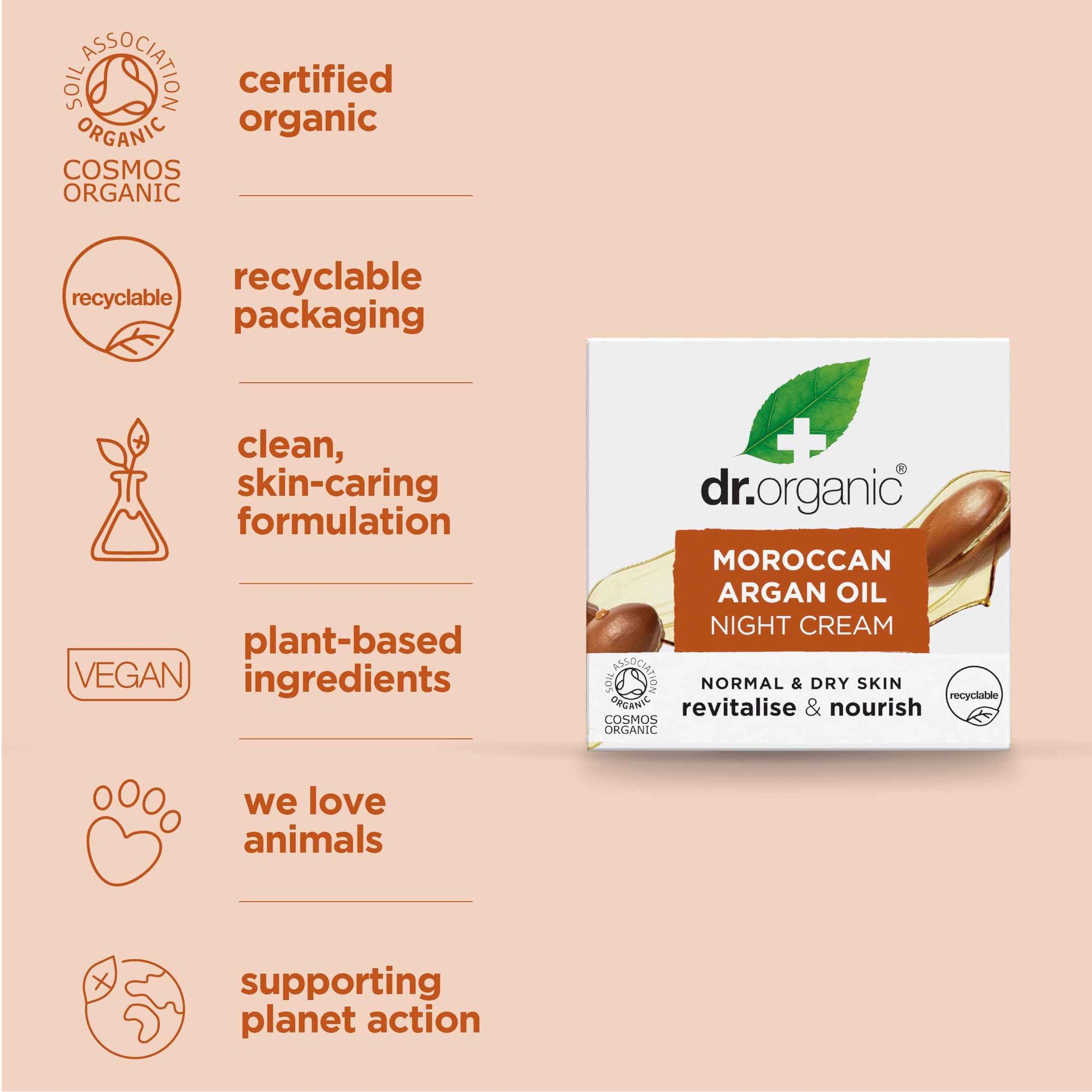 Dr. Organic Moroccan Argan Oil Night Cream | Nourishing Overnight Therapy Cream, For Normal to Dry Skin, Vegan, Natural, Certified Organic, Paraben & SLS-Free, 50 mL/ 1.7 fl oz