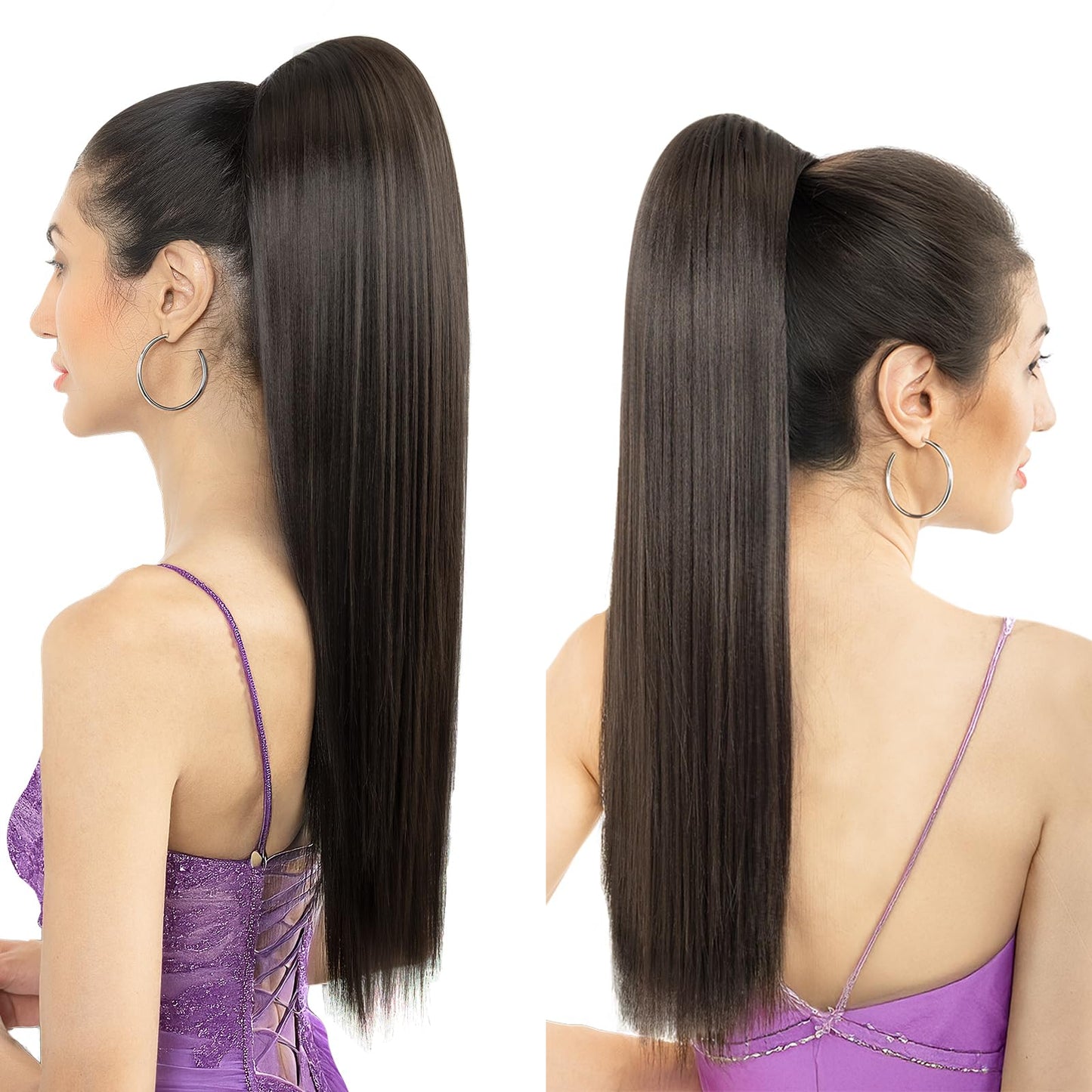 Luxehair Ponytail Extension, 24" Long Straight Claw Clip Ponytail Extension clip on ponytails hair clip Hair claw clip Fake Ponytail Hairpieces for Women - Dark Brown