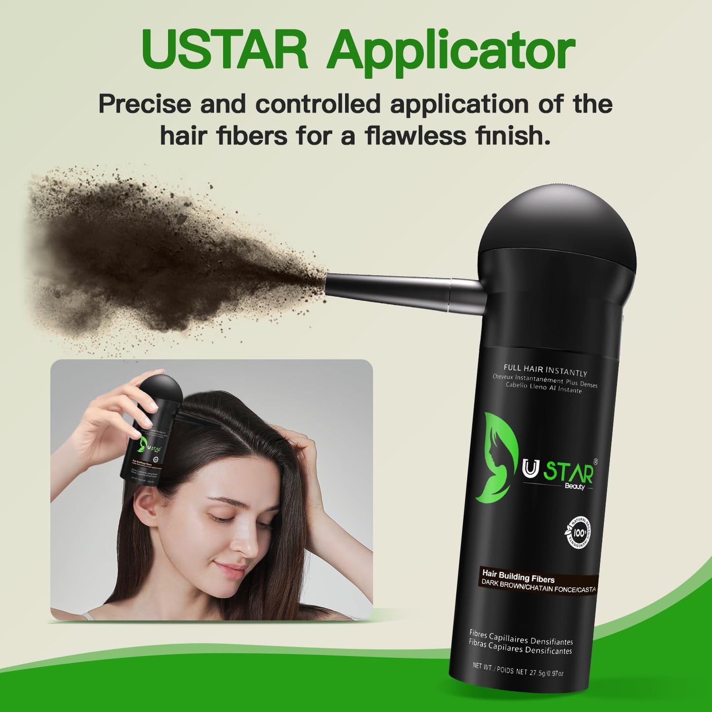 Hair Building Fibers 77.5g, USTAR 5 in 1 Hair Fibers for Thinning Hair with Holding Spray for Instantly Thicker, Fuller Look, Styling Hair Powder for Men & Women (Dark Brown)