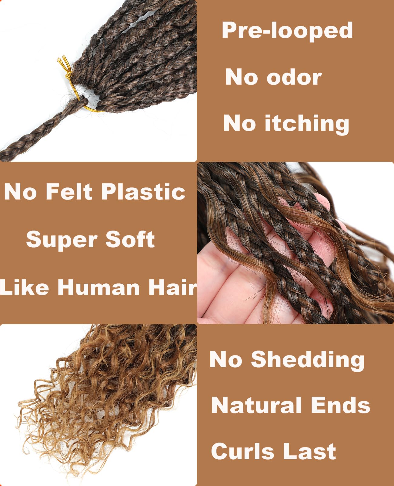 Pintress Boho Crochet Briads - Ombre Blonde Brown 24 Inch 8 Packs Pre-looped Goddess Box Braids with Curly Ends for Women (24inch, 1B/30/27#)