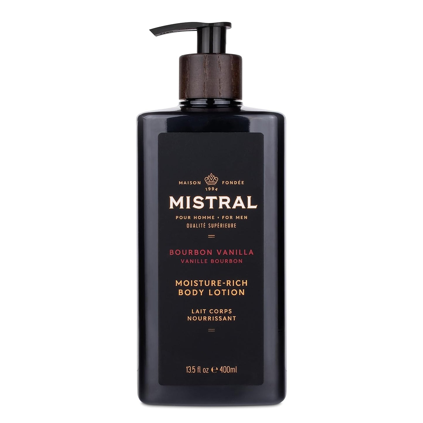 Mistral Bourbon Vanilla Body Lotion for Men - Fast-Absorbing Moisture-Rich Cream with Shea Oil & Squalane | 13.5 fl oz