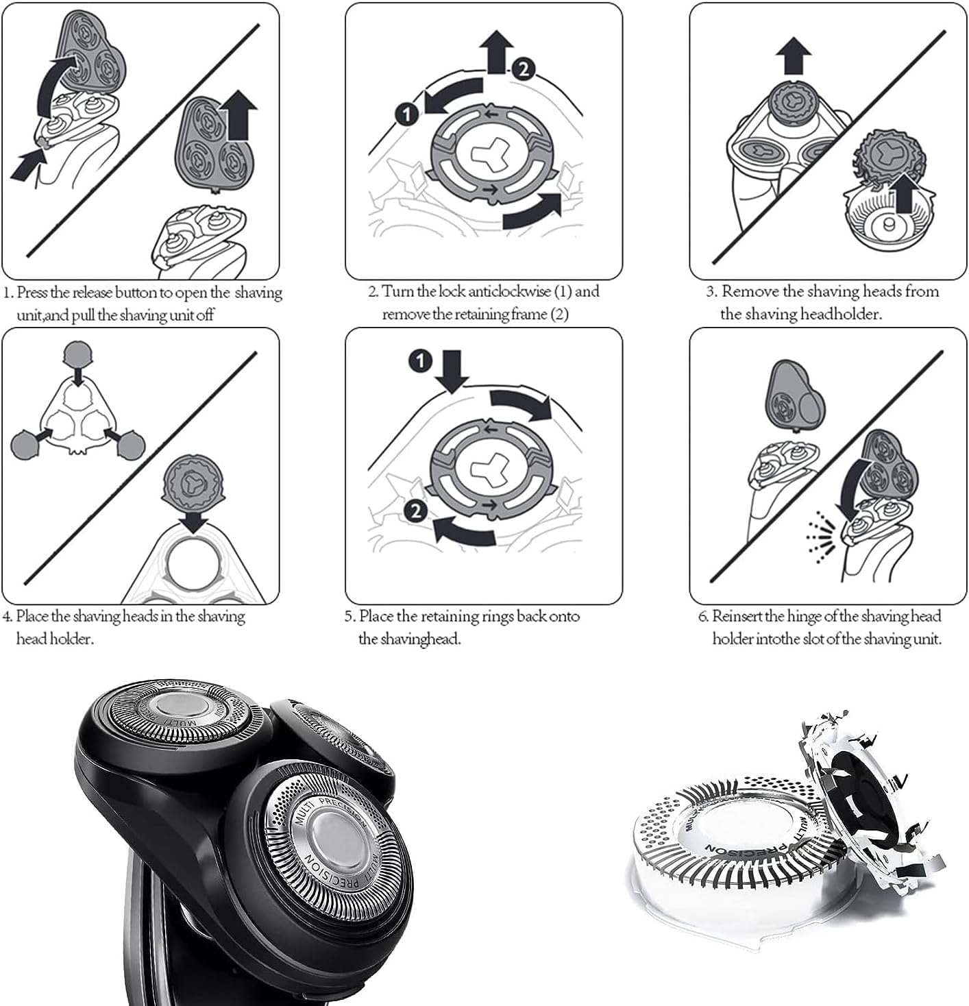 SH50 Compatible Replacement Head for Norelco Series 5000 Shavers | High Compatibility with Philips S5000/S6000/S5100/S5500 Models | 1-Pack (sh50-6 pcs)