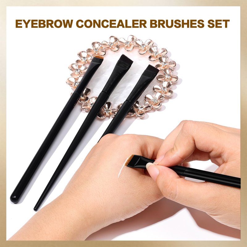 QUEEJOY Eyebrow Brush Set - 2Pcs Angled and 2Pcs Flat Concealer Brush, Precise Brow Brushes for Eyebrows, Ultra-Thin Eyebrow Tint Brush, Brocha Para Cejas for Brow Mapping