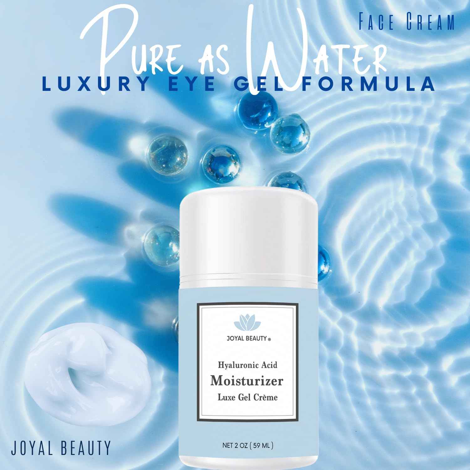 JOYAL BEAUTY Hyaluronic Acid Moisturizer Gel Cream. All-In-One Anti-Aging Face Eye Cream Infused with Peptides, Vitamins B C E Tightens and lifts sagging skin on face, eyes, and neck.