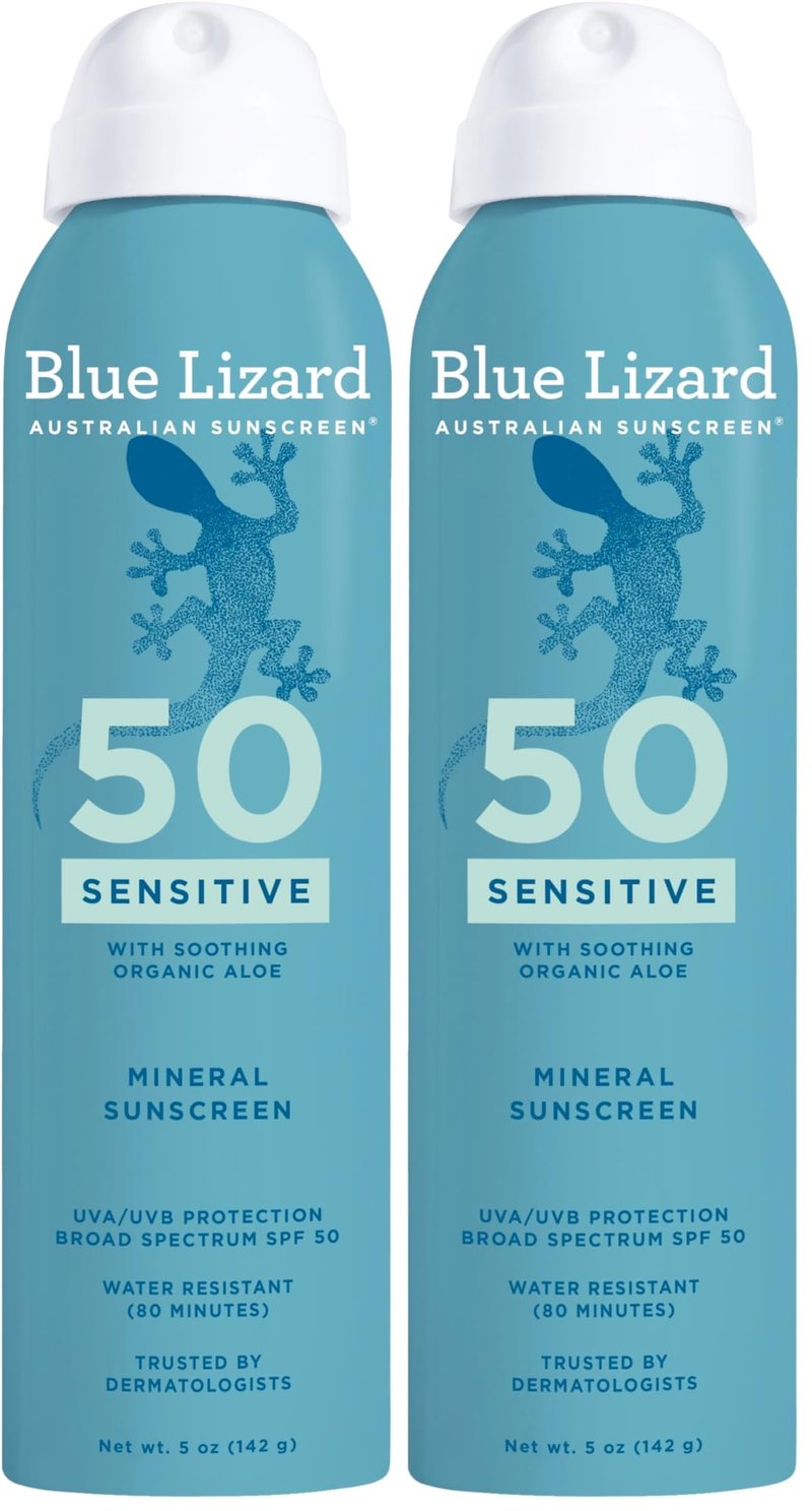Blue Lizard Mineral Sunscreen Spray, SPF 50+ | Zinc Oxide Formula | Water-Resistant | Dermatologist-Recommended | 5 fl oz Pack of 2