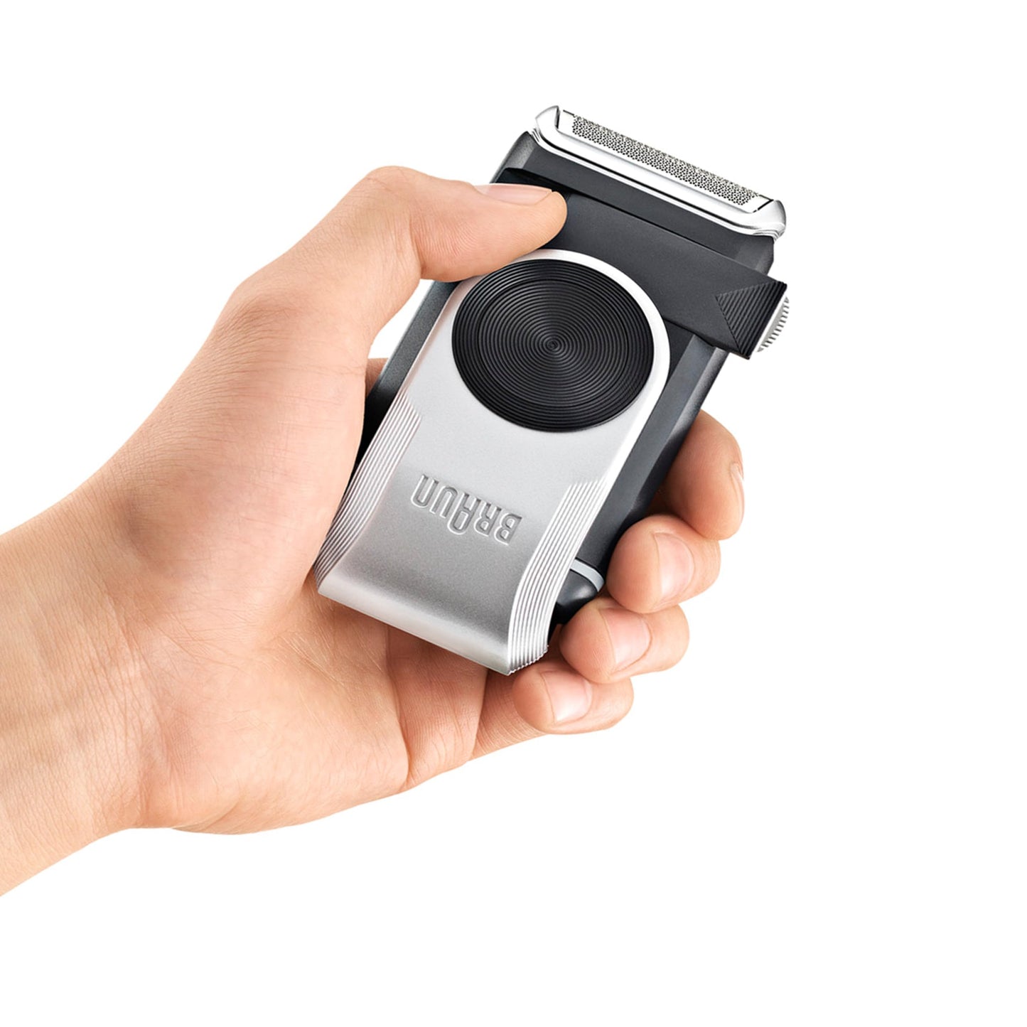 Braun MobileShave M-90 Travel Shaver Silver (Precision Trimmer, Smart Foil, Wide Floating Foil, Washable)