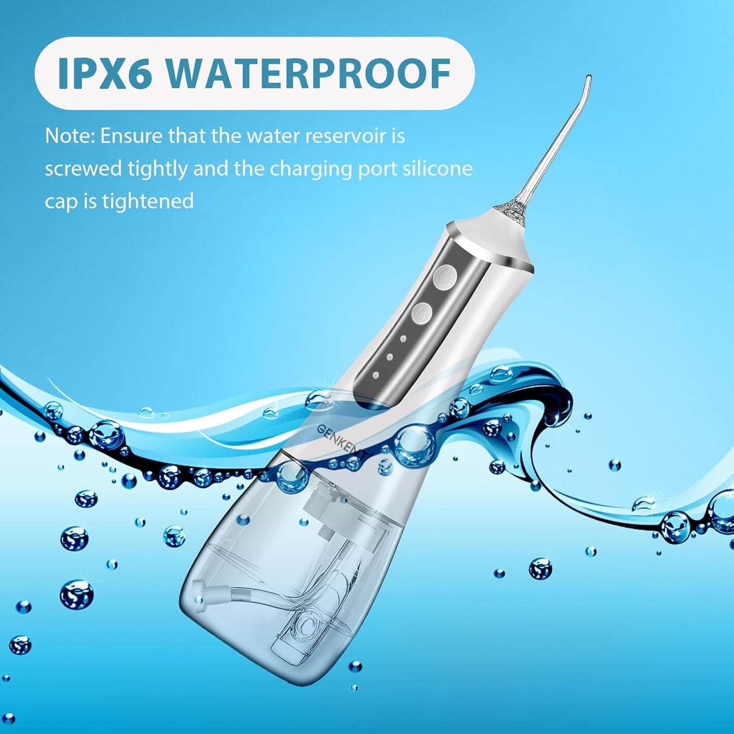 Water Flosser | 300ML Rechargeable Dental Oral Irrigator with 3 Modes & 5 Tips - Waterproof Electric Flossing Device (White)