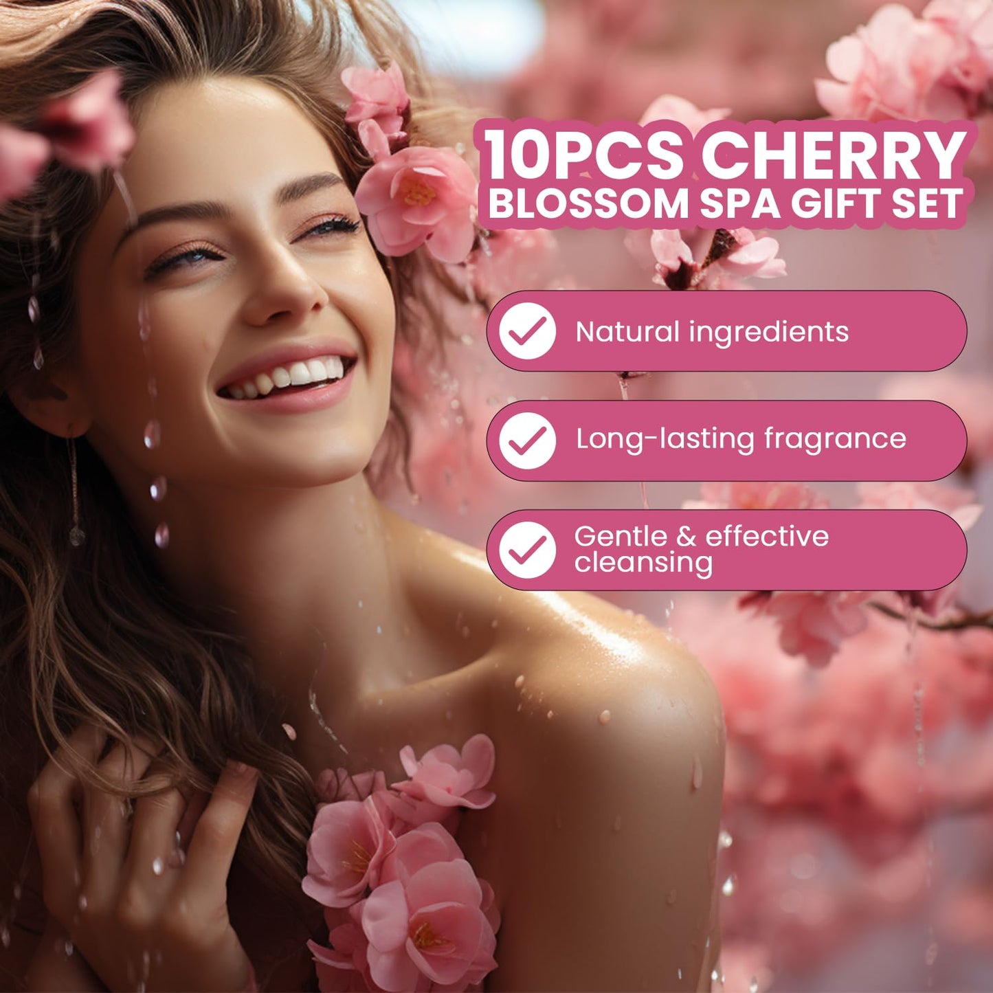 Green Canyon Spa Birthday Gifts for Women 11 Pcs Cherry Blossom Spa Gift Baskets Gift for Mom Friend Sister Wife Mothers Day Gifts Bath and Body Gift Sets Presents for Women