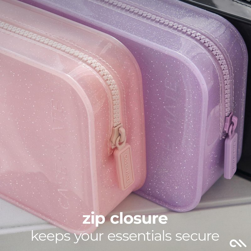 Case-Mate Jelly Makeup Bag - Waterproof Travel Makeup & Toiletry Bag - Cosmetic Make Up Organizer/Case for Women - Small Zipper Pouch for Hair Accessories and Daily Essentials - Ballet Pink Twinkle