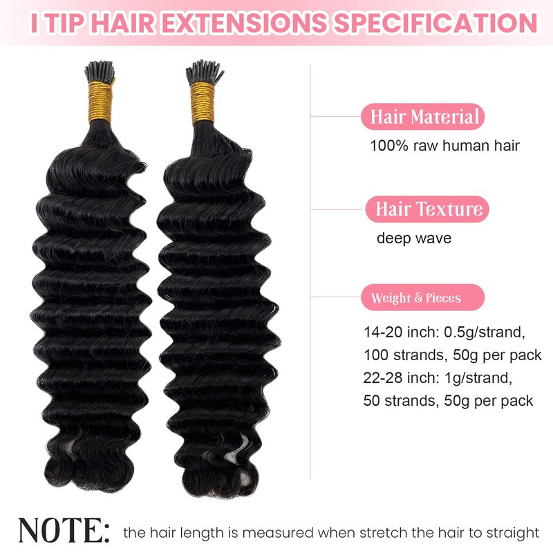 I Tip Hair Extensions Deep Wave Microlink Beads Itip Human Hair Extensions for Black Women 20 Inch Natural Color Curly Brazilian Real Remy Pre Bonded Keratin Stick Tipped Bundles 50g 100 Strands