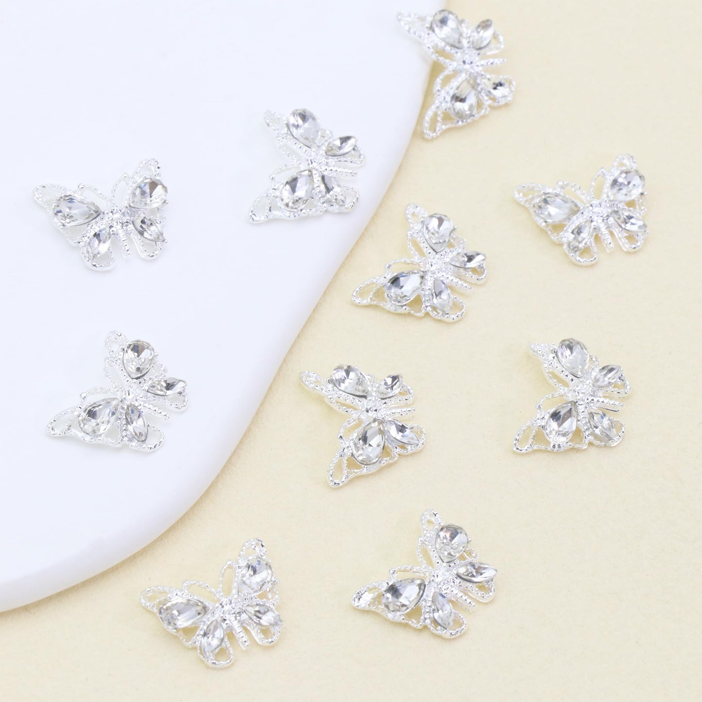 Butterfly Nail Charms, YAEISM Shiny 3D Alloy Silver Metal Butterfly Nail Gems Nail Rhinestones for 10 Pcs Nail Charms Shape Crystals Diamonds for Women Girls DIY Nail Art Crystals Jewelry Decoration