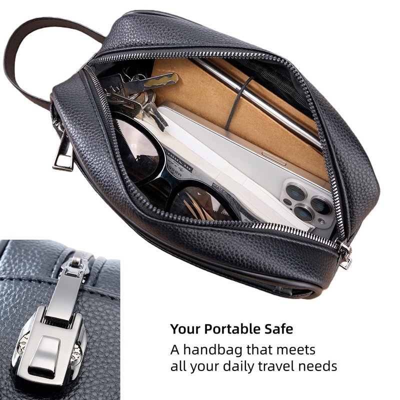 KAIDUCHKDC Small Mens Clutch Bag with Anti-Theft Lock - Travel Toiletry Bag for Men Trip Bathroom Hygiene Dopp Kit for Shaving Kit Organizer Essentials, Grooming