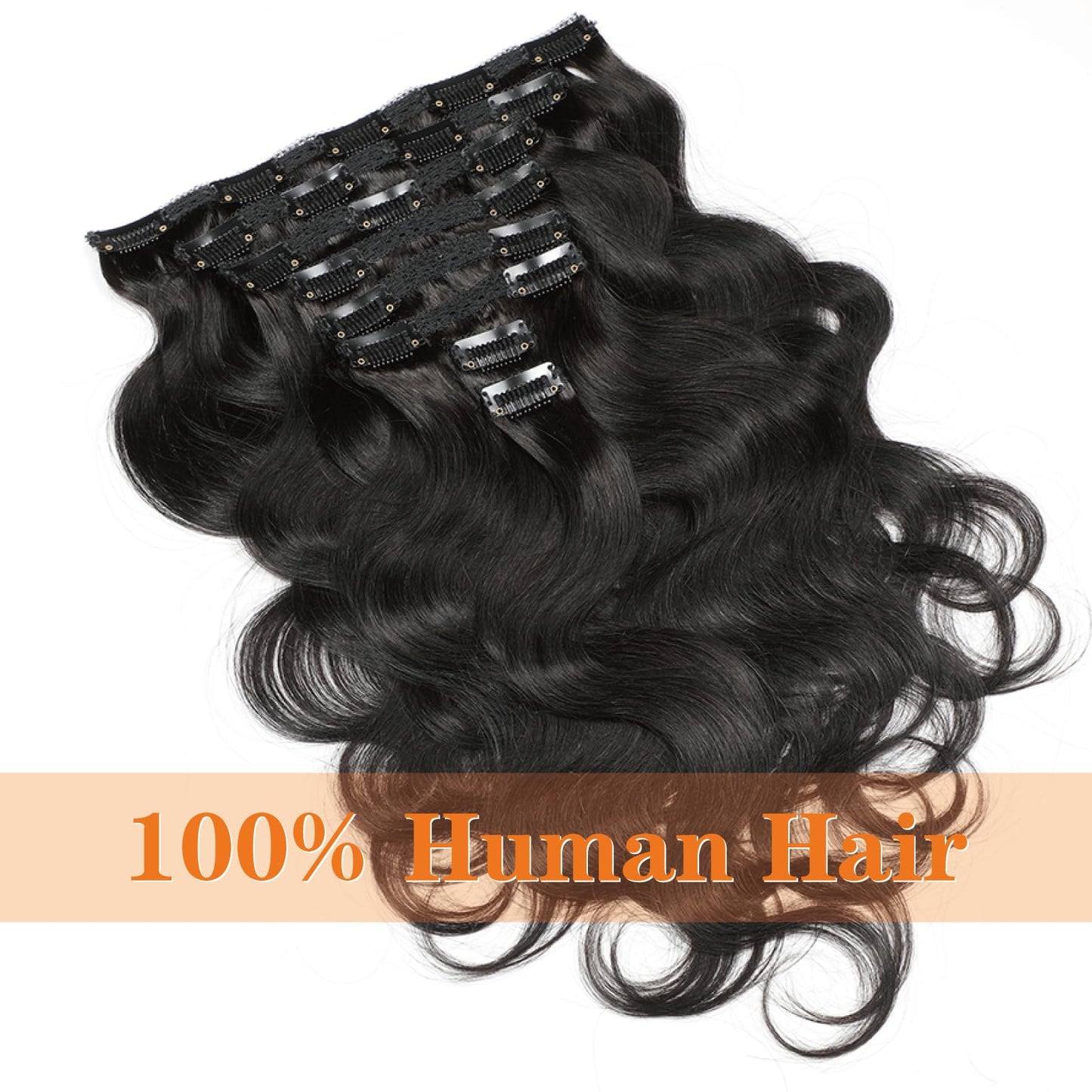 Yacurcur Body Wave Clip Ins Human Hair 8Pcs/Set 120 Gram Body Wave Clip in Hair Extensions 10A Brazilian Virgin Human Hair for Black Women Natural Black Color 16 Inch