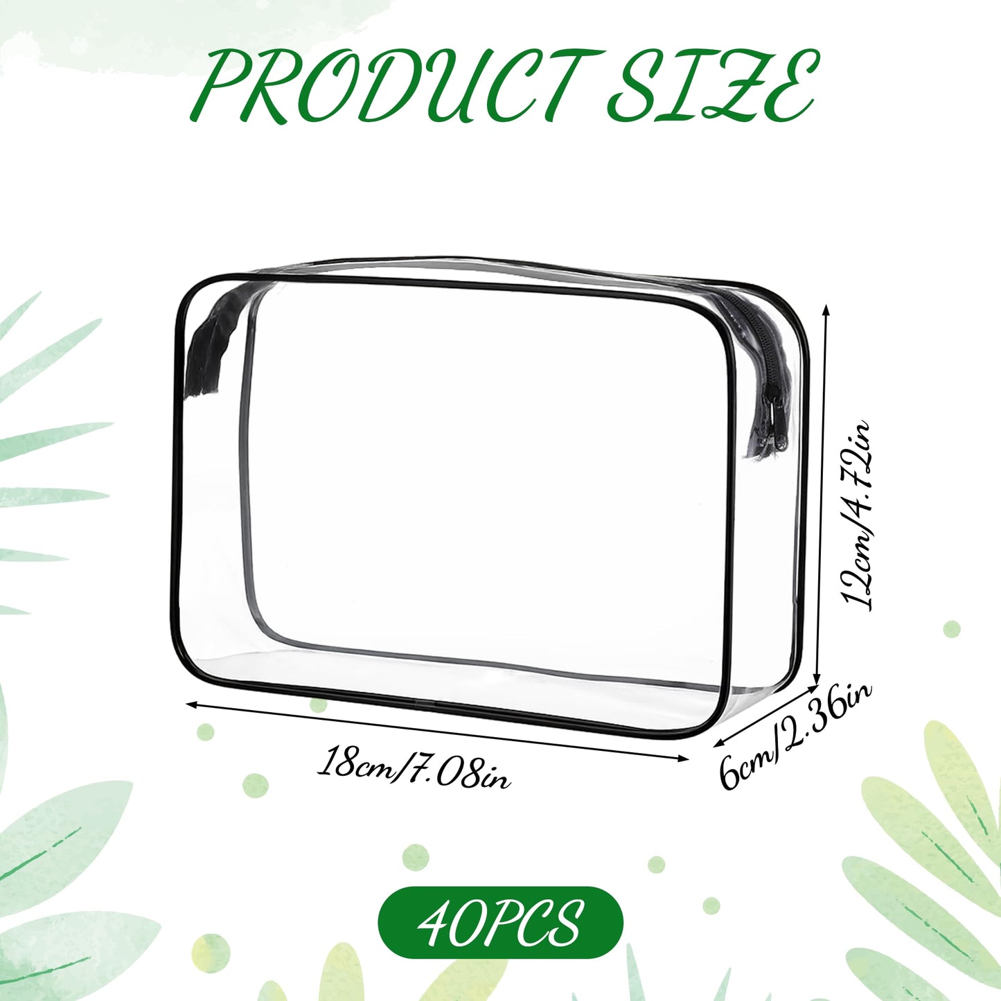 40 Pcs Clear Makeup Bags Bulk Travel Toiletry Bags 7.1x4.7'' Transparent Cosmetic Pouches with Zipper Waterproof Portable PVC Plastic Zippered Organizer Cases for Women Men Vacation Travel Bathroom