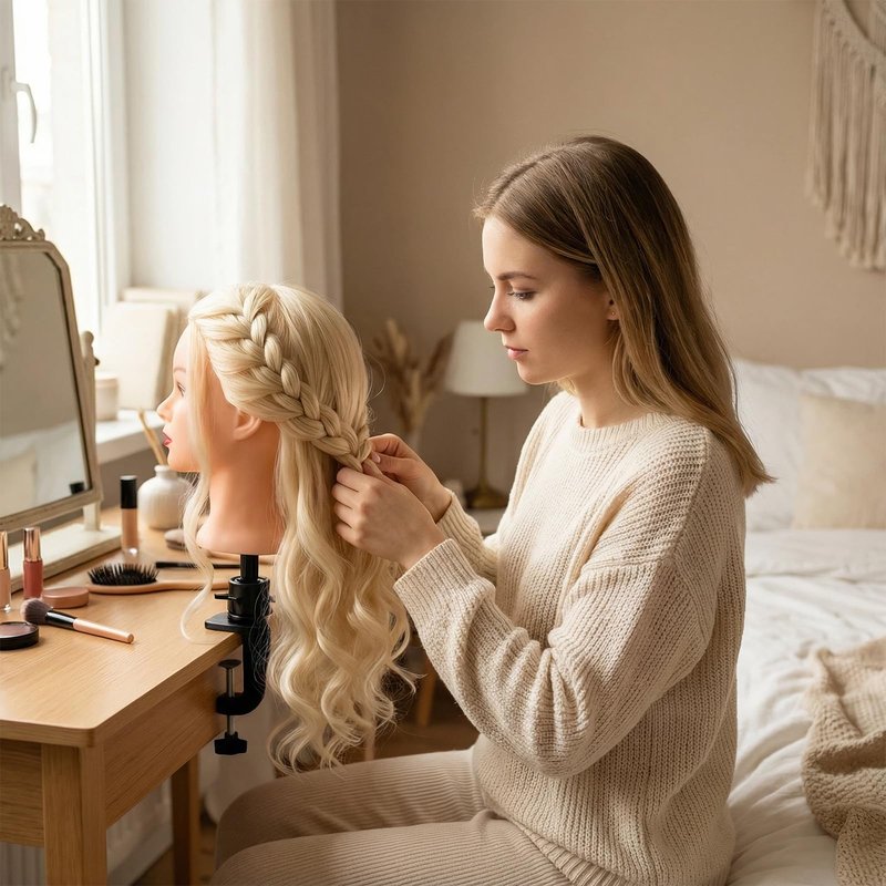Mannequin Head, Beauty Star 24 Inch Creamy-White Long Hair Styling Training Head Manikin Cosmetology Doll Head with Clamp Stand and Accessories (Suitable for Straightening, Curling, Perming)