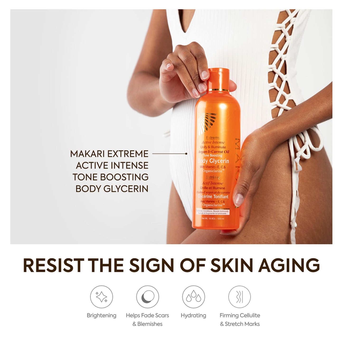 MAKARI Extreme Active Intense Argan & Carrot Oil Tone-Boosting Body Glycerin (16.8 oz) | Helps Improve the Look of Spots & Uneven Tone | Hydrates and Softens | For Most Skin Types