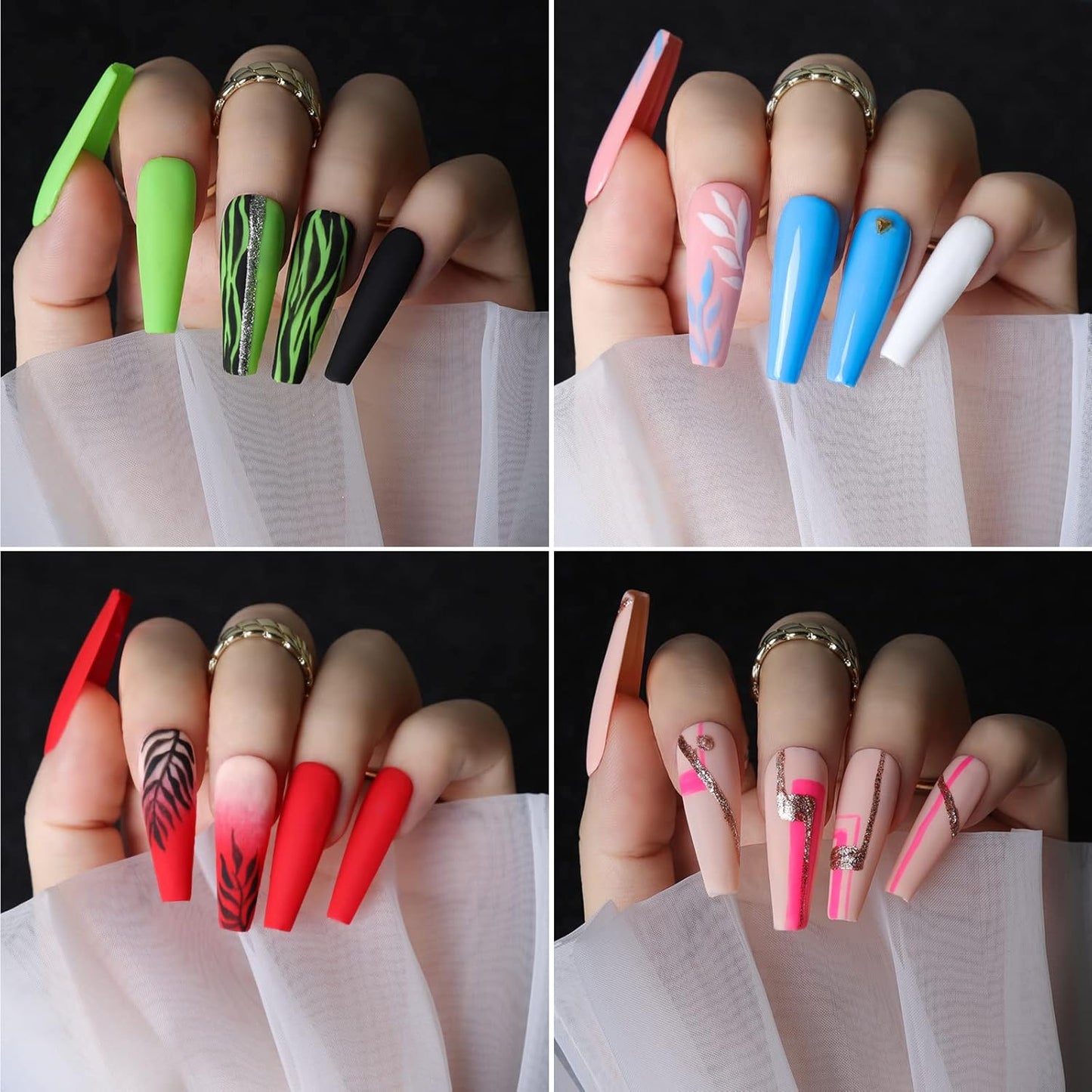 Acrylic Press-On Nail Kit - Clear Coffin Tips, Art Brushes, Glitter & Rhinestones | Complete Nail Supplies