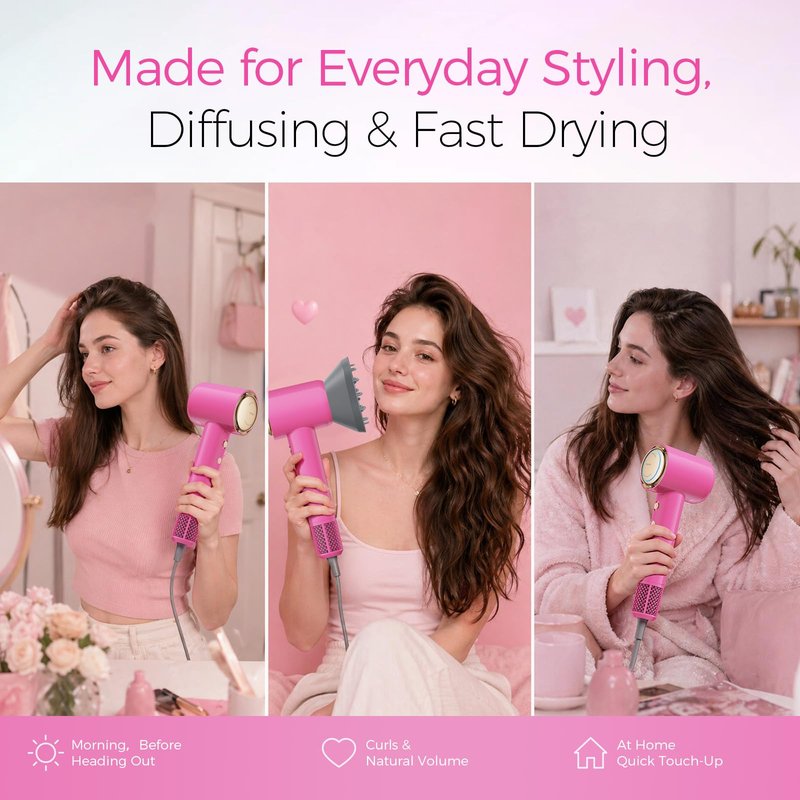 Tideway Hair Dryer Professional High-Speed Ionic Blow Dryer 110,000 RPM, Compact Hair Dryer with Magnetic Diffuser, Fast Drying with Brushless Motor Low Noise Smart Temperature Control-H11